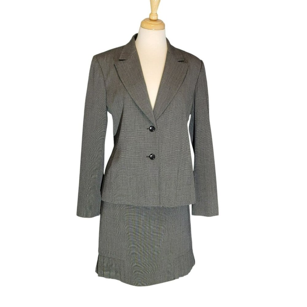 apt. 9 Suit, Women's Jacket 12, Skirt 8, 2 Piece, Gray Check Print,Pockets, EUC